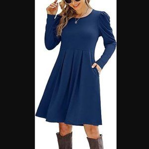 NEW Navy Blue Sz Small Soft Stretchy Microfiber Pleated Dress Side Pockets